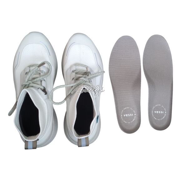 Vessi Stormburst High Womens 9 Dune Beige Waterproof DymaTex Knit Sneaker Boot - Picture 9 of 13